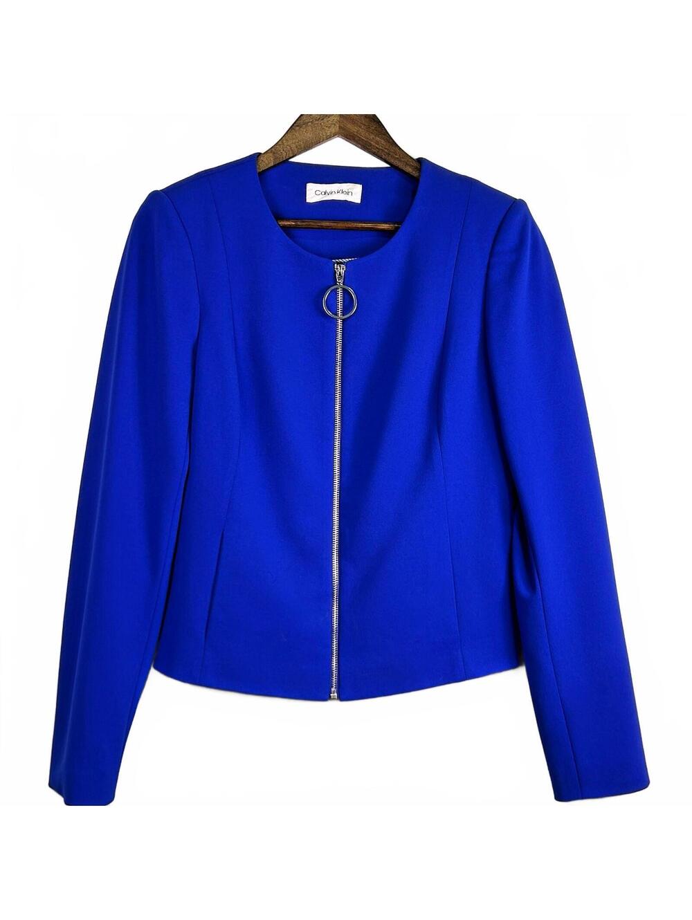 Calvin Klein Women’s Blue Skirt Suit Set Zip Front Jacket Pencil Skirt Size 12